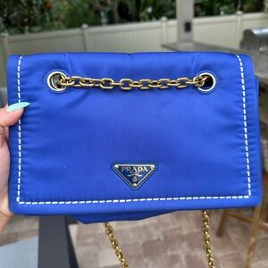 Prada Royal Blue Crossbody Bag with Gold Chain